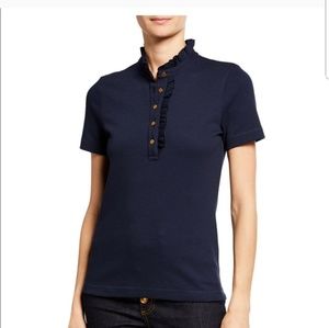 Tory Burch Emily Ruffled Pique Polo Shirt 0191